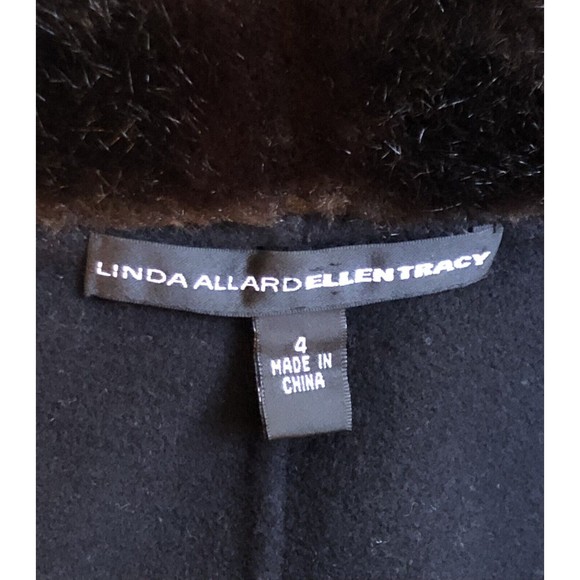 LINDA ALLARD ELLEN TRACY Wool Vest Embroidered Black Faux Fur Collar Small - Picture 3 of 12